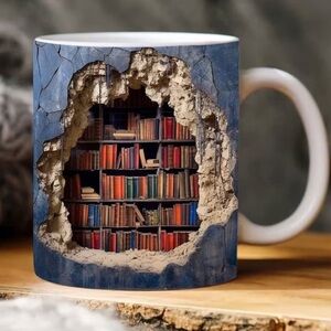 Blue Library Print Ceramic Coffee Mug - Unbranded